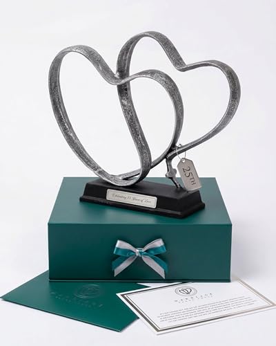 25th Anniversary Wedding Gift Set - Iron Hearts & Cross with Engraving (Standard Gift)