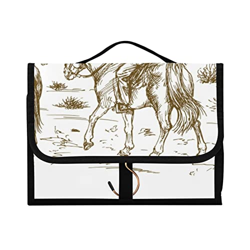 Western Desert Cowboys Travel Toiletry Bag Set with Brush Cases - Water-Resistant Hanging Organizer A6