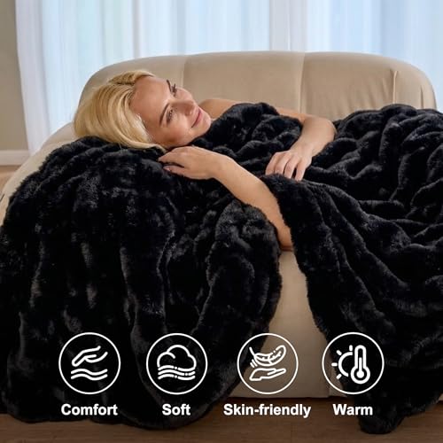 Black Twin Electric Heated Blanket 62x84 Faux Rabbit Fur Comforter