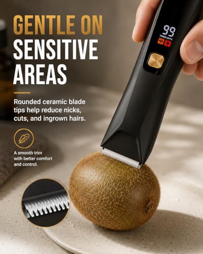 Men's Waterproof Body Hair Trimmer with Skin-Safe Blades, LED Display & USB-C Charging
