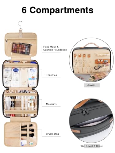 COOSKY Black Large Hanging Waterproof Toiletry Bag for Travel & Makeup