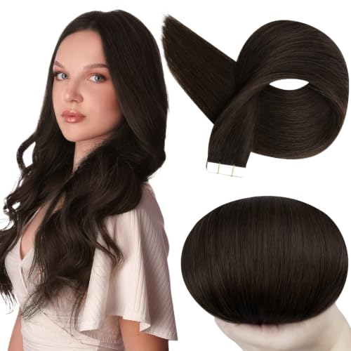 Full Shine Tape-in Human Hair Extensions Dark Brown 18 Inch 50G 20Pcs - Natural Remy Hair, Seamless & Reusable, #2 Variation