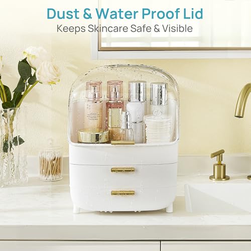 Vtopmart 3-Tier Skincare Makeup Organizer with Drawers and Lid for Vanity and Bathroom Countertop, Large Cosmetic Storage Box Case for Dresser, with Non-Slip Base
