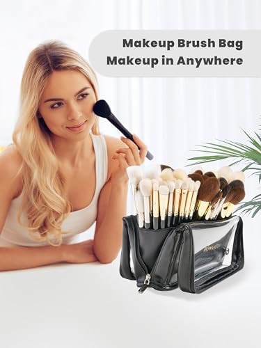 Camdeez Black Makeup Brush Holder Bag with Adjustable Dividers, Travel Cosmetic Organizer, High Capacity, Waterproof, Stand-Up Design