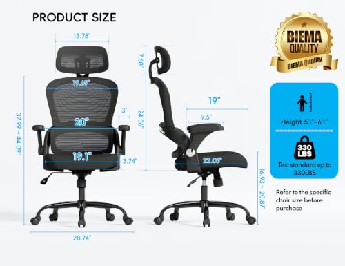 Ergonomic Office Chair with Headrest & Lumbar Support - Black