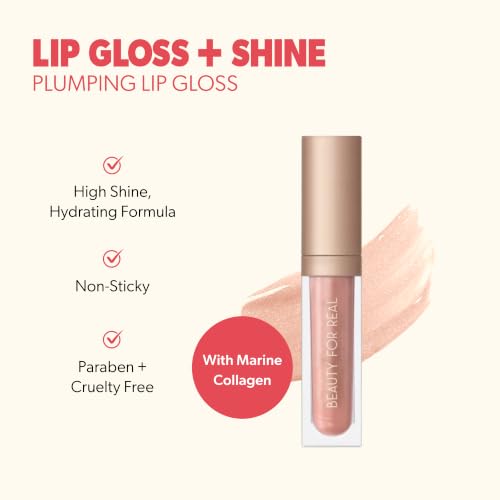Beauty For Real Lip Gloss Starlust Champagne Pink Metallic Non-Sticky Plumping & Hydrating