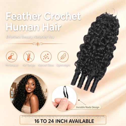 Burmese Curly Crochet Hair 22 Inch Human Hair Extensions for Black Women - Mini Knots, Invisible Knotless, 50g, 40 Strands, Variation BR50G 1B#