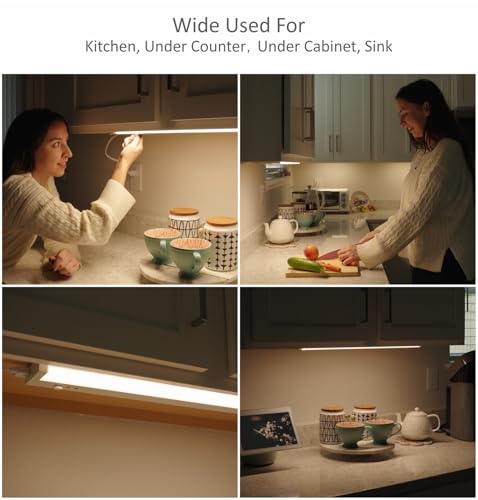 Leetdud 24 Inch White Under Cabinet LED Lights with Dimmer, Linkable & Hardwired
