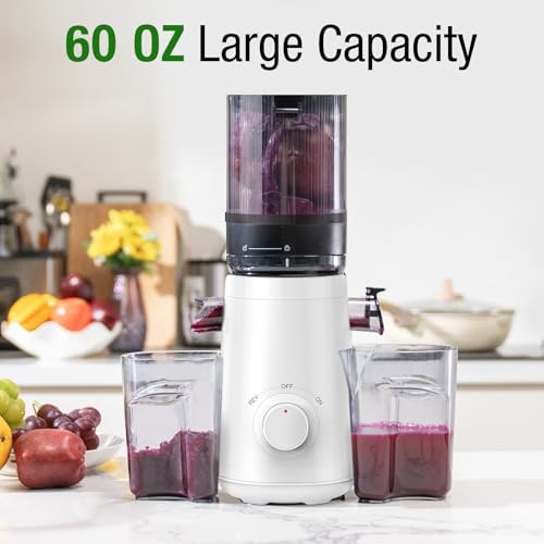 TUUMIIST Cold Press Juicer Machine with 5.8-Inch Extra Large Feed Chute – Easy to Clean BPA-Free White