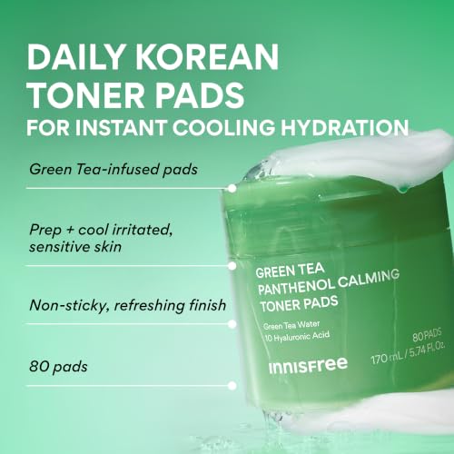 Innisfree Green Tea Calming Toner Pads for Hydration & Soothing Skin