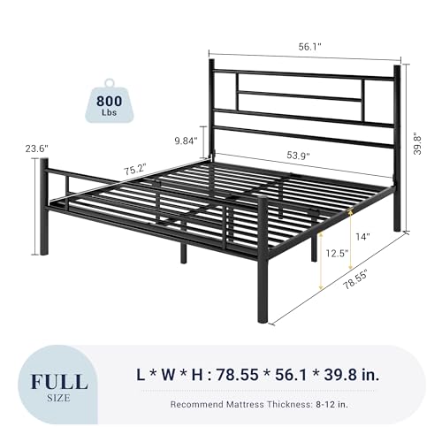 Full Size Metal Bed Frame with Headboard and Footboard - Black, Modern & Durable