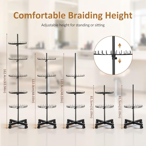Braiding Hair Rack with Phone Holder, 140 Pegs Hair Braiding Stand with Wheels Height Adjustable Hair Extension Holder for Hair Stylists, Braiders, Home, Salon, Hair Separator for Braiding