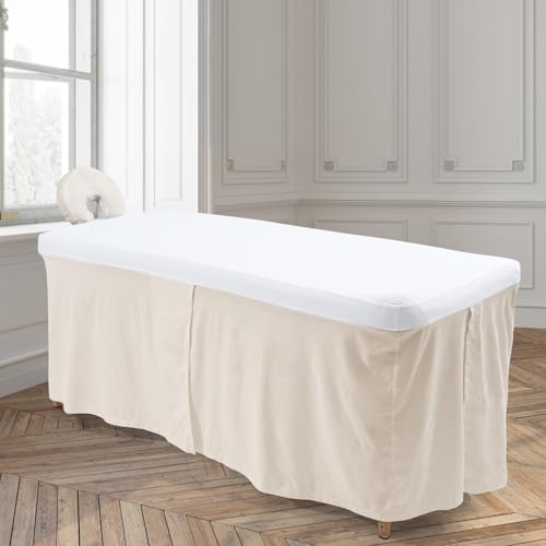 Massage Table Skirt,Massage Face Rest Cover,and Massage Table Under Storage 3pcs Set,SPA Bed Cover,Bed Valance,Soft and Stretchable Fabric Fit Different Size (Khaki)