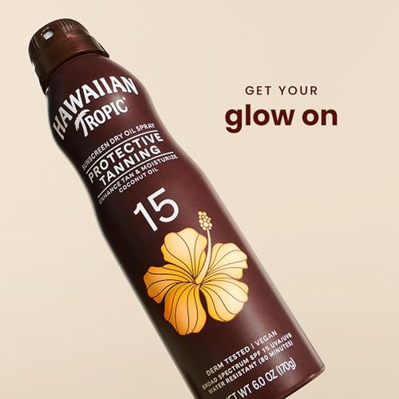 Hawaiian Tropic Dry Oil Tanning Spray Sunscreen SPF 15, 6 oz | Protective Sun Tanning Oil with SPF 15 Sunscreen, Oxybenzone Free, 6 oz