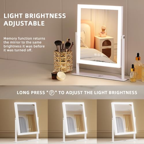FENCHILIN Vanity Mirror with Lights 11.8" x 9.8",Lighted Makeup Mirror and Hollywood Mirror with Smart Touch Control 3 Colors Dimmable LED Light, 360¡ÆRotation 10X Magnification(White)