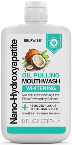 Nano-Hydroxyapatite Oil Pulling Whitening Mouthwash for Teeth and Gums, Natural & Organic, Whitens Teeth, Strengthens Enamel, Fights Bad Breath & Plaque – Smooth & Non-Greasy – for Adults & Kids 8oz