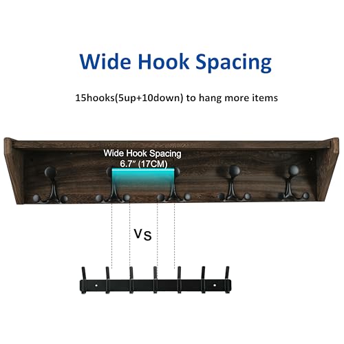 35-Inch Wall Mount Coat Rack with Shelf and Triple Hooks - Weathered Brown