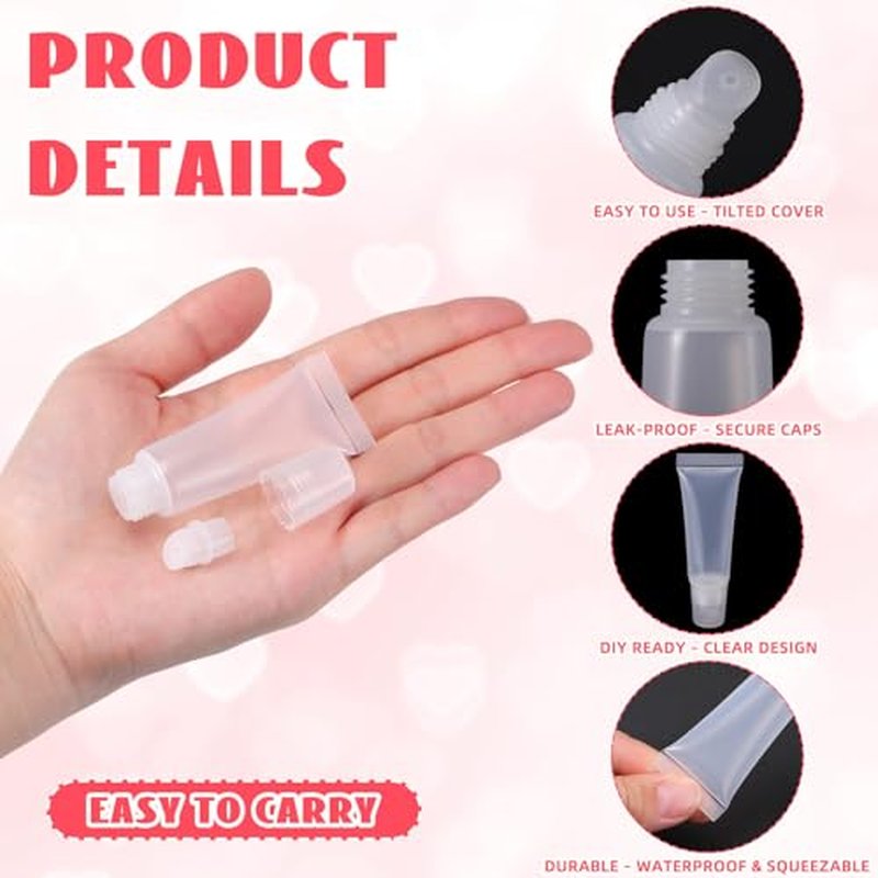 300 Pcs Lip Gloss Tubes Empty Bulk 8ml - Clear Squeeze Lip Balm Containers for DIY, Travel Toiletries, Ointment Storage, Personal Care Filling, Business Sampling, Private Label or Resale Use