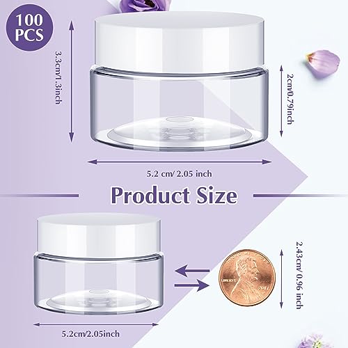 100 Pcs 2 oz Plastic Jars with Lids - Small Cosmetic Containers for Lotion & Body Butters, White - Variation of 1 oz / White