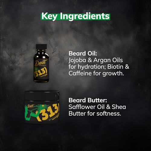 Detroit Grooming Co. Beard Oil & Beard Butter Bundle ? 313 (Vanilla & Amber Scent) ? Beard Hydration Set with Vitamin E & Sunflower Oil