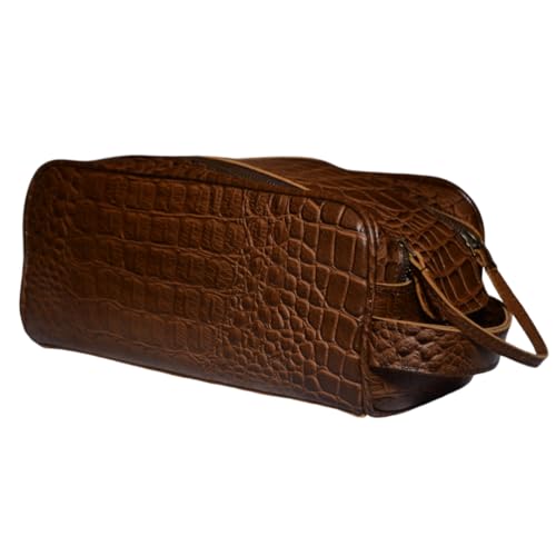 Premium Buffalo Leather Unisex Toiletry Bag Travel Kit (King Size) Shaving kit Accessories :Shaving Brush Case, Razor Protective Travel Case (Combo of 4 Items) (Crocodile Print)