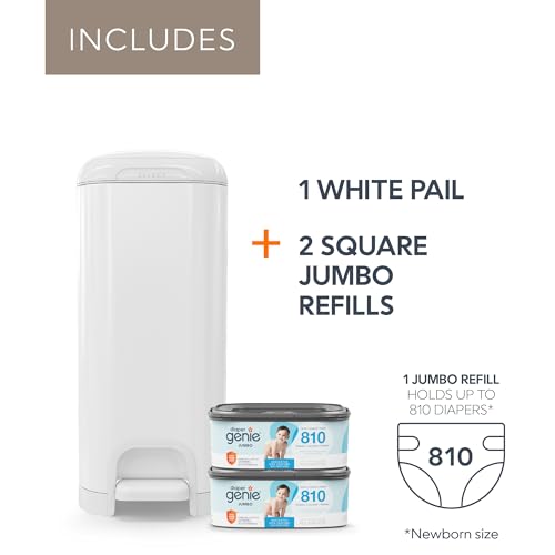 Lily White Diaper Genie Select Stainless Steel Diaper Pail Gift Set with 2 Jumbo Refills