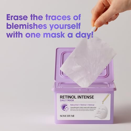 Retinol Intense Daily Sheet Mask - Vegan Korean Face Mask for Skin Rejuvenation & Aging Care - 30 Sheets