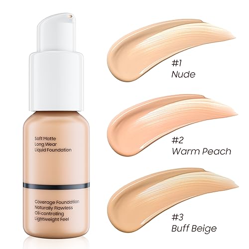 Matte Full Coverage Liquid Foundation - Lightweight & Flawless Oil Control Foundation Makeup, Waterproof and Long-Lasting Skin Foundation Concealer for Dry and Oily Skin, 1 Fl Oz (#104 Buff Beige)