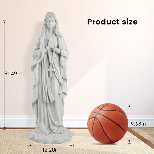 Outdoor Virgin Mary Praying Statue - 31.5 Inch Garden Religious Sculpture, White Magnesium Oxide