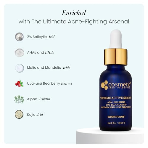 Supreme Active Serum ? 2% Salicylic Acid AHA BHA Exfoliating Formula for Acne, Dark Spots & Uneven Texture ? Clarifying Face Treatment for Clear, Smooth & Radiant Skin ? 1 fl oz