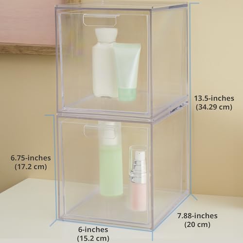 6.75-Inch Tall Clear Plastic Stackable Drawer Organizer Set for Cosmetics & Vanity Storage