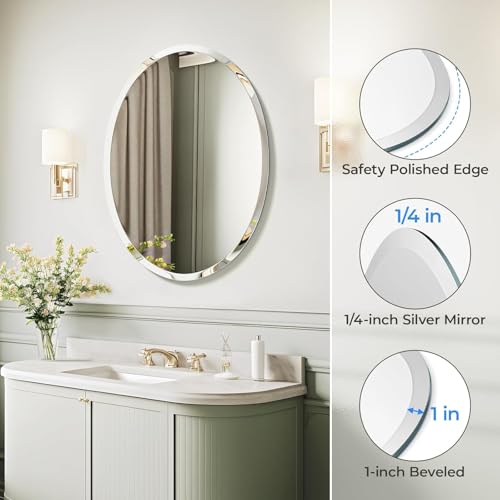 USHOWER Frameless Oval Bathroom Mirror 20x28 Inch Over Sink - Modern Design Variation: Frameless-Oval 20L x 28W