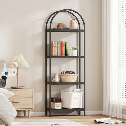 Black 4-Tier Arched Bookcase - Industrial Open Shelving Unit, 71.3" Tall