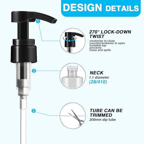 DupakSYS 20 Pack Shampoo Pump Dispenser for 33.8 oz Liter Bottles Black & White