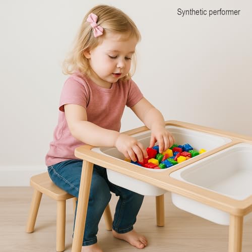 Kids Sensory Activity Table with Bins - Wooden Montessori Play Set