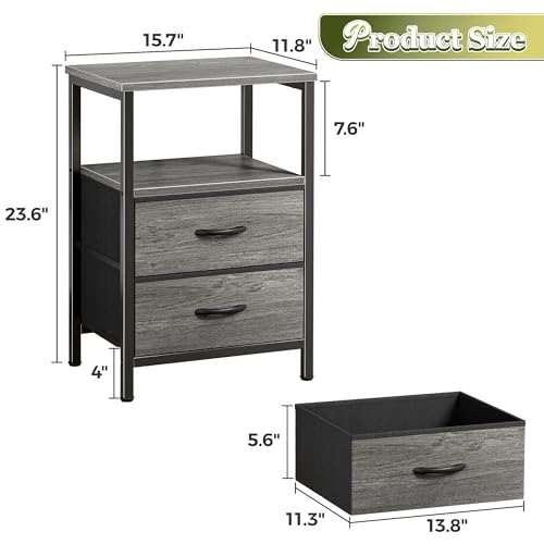 Huuger Nightstand Set of 2 in Grey with 2 Drawers Modern Bedside Tables