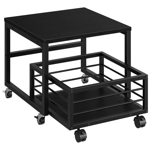 Black Mini Fridge Stand with Storage and Wheels - Adjustable Feet, Sturdy Metal Frame