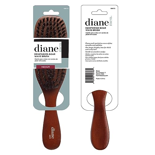 Diane Reinforced Boar Bristle Wave Brush for Men and Barbers ? Medium Bristles for Thick and Curly Hair ? Use for Detangling, Smoothing, Wave Styles, Restore Shine and Texture