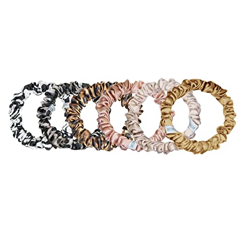Mulberry Silk Scrunchies Set for Hair - 6 Pack Elastic Hair Ties for Curly Hair, Women & Girls, Multi-6-1cm