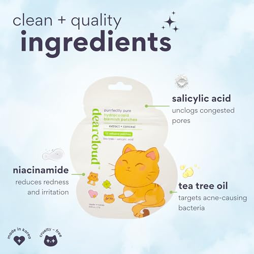 dearcloud Hydrocolloid Blemish Patches - 36 Count - Pimple Patches for Face, Acne Spot Treatment With Niacinamide & Salicylic Acid (Purrfectly Pure)