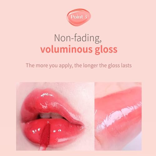 (MACQUEEN NEWYORK Dewy Water Glow Lip Tint - #03 Peach Dew, Glass-like Mirror Shine Hydrating Lip Stain, Long-Lasting & Non-Sticky Pink Tone Water Tint, 0.12 oz (3.5g)