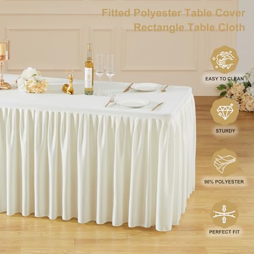 Wish Care Cream Fitted 6ft Rectangle Tablecloths 4 Pack for Wedding & Party - 72x30 Inches, Durable Polyester