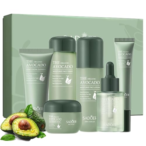 6pcs Avocado Skincare Set, Skin Care Gift Set with Facial Cleanser, Toner, Lotion, Face Serum, Face Cream, Eye Cream For Hydrating Skin Anti-Aging Skin For Women Men