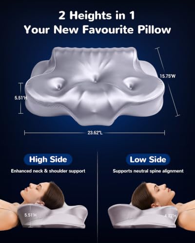 Cervical Neck Pillow for Pain Relief - Memory Foam Support, Grayish Purple