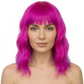 Dopdiz Rose Mixed Purple Short Wavy Bob Wig with Bangs for Women - Heat-Resistant Synthetic Cosplay Hair