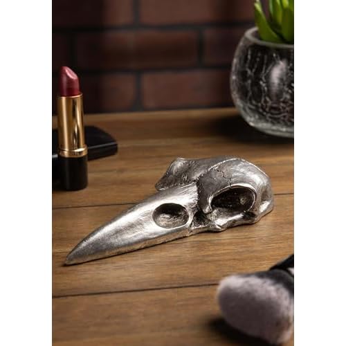 The Vault Raven Skull Handheld Makeup Mirror - Antique Silver