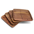 4-Piece Wooden Steak Plate Set with Juice Grooves and Sections