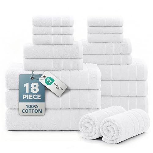 Casa Platino 18-Piece White Cotton Bath Towel Set - Soft & Absorbent
