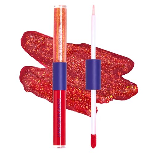 UNICORN SNOT Quiet Riot Glitter Lip Duo | 2-in-1 Set: Matte Lipstick & Plastic-Free Glitter | 0.15oz Red Lipstick & 0.16oz Gloss, Clash