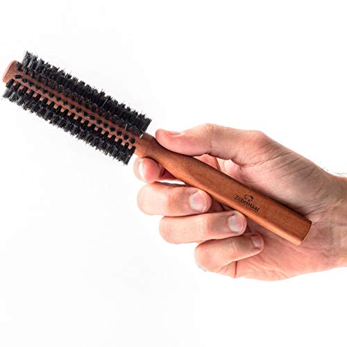 Round Beard and Hair Brush 1.3 Inch Boar Bristles - Natural Wooden Handle